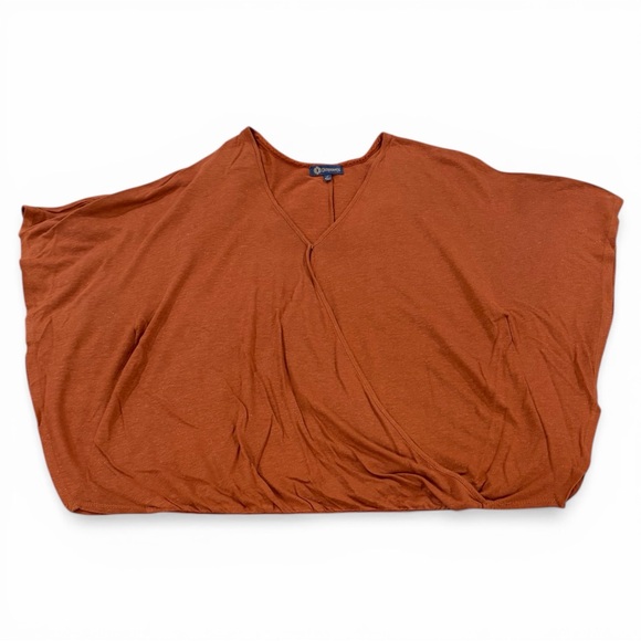 Democracy Tops - Democracy Blouse Womens Large Rust Orange V Neck Sparkly Flowy Rayon Linen